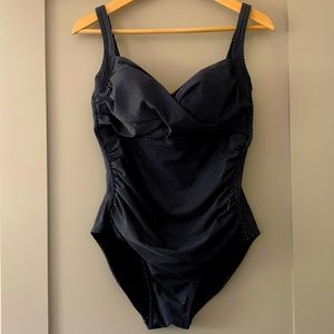 EUC black/gray one piece with shelf bra/sewn in cups
